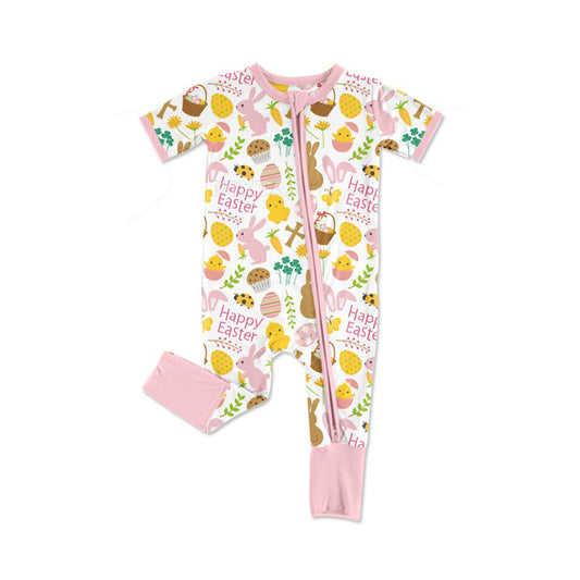 long sleeves happy easter rabbit baby romper