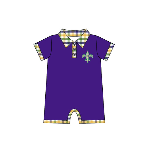 boy purple green yellow plaid  baby mardi gras romper