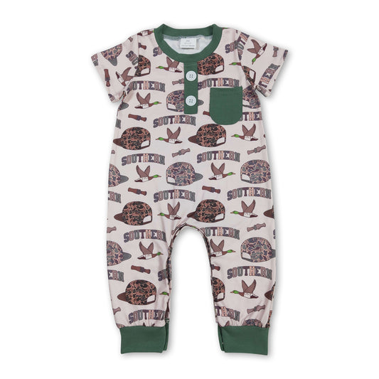 Short sleeves duck call camo hat baby boy romper