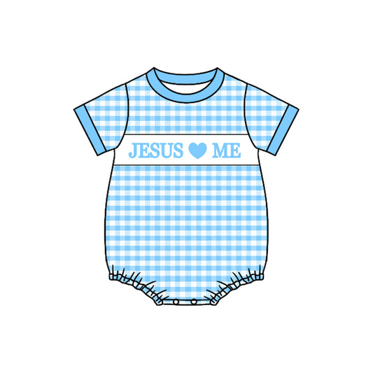 blue jesus love me baby short sleeve romper