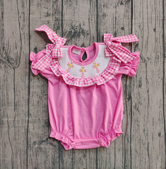 pink cross baby short sleeve romper