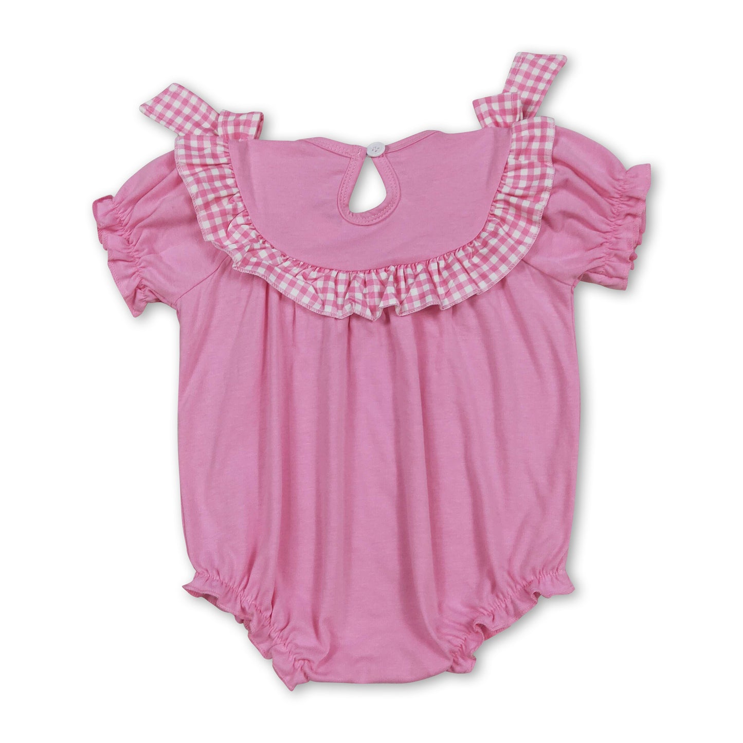 Pink short sleeve cross smocked baby girl Easter romper