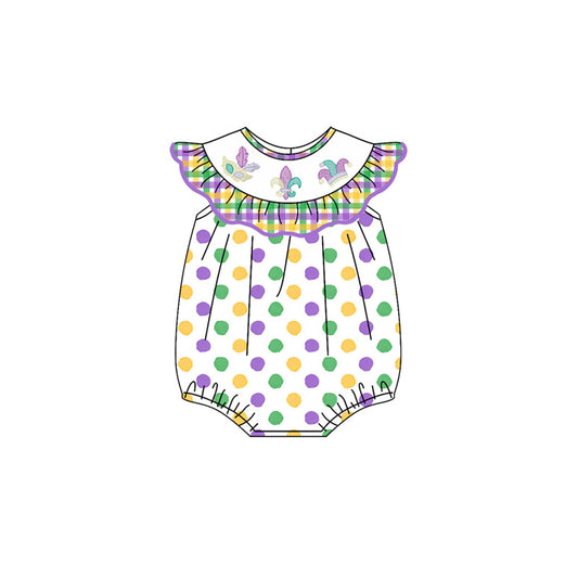 purple yellow green polka baby short sleeve romper