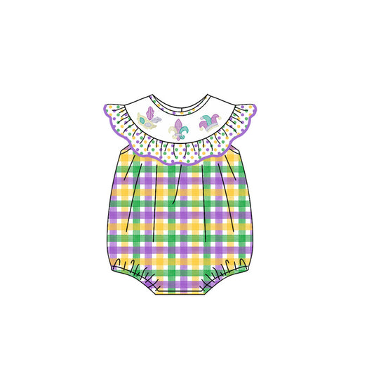 purple yellow green plaid baby short sleeve romper