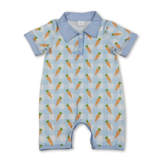 Long sleeves blue plaid carrot Easter romper