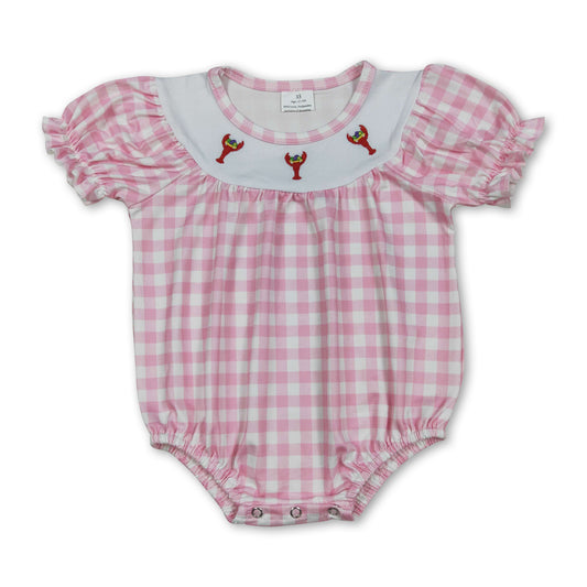 short sleeves pink bows red crab  girl romper