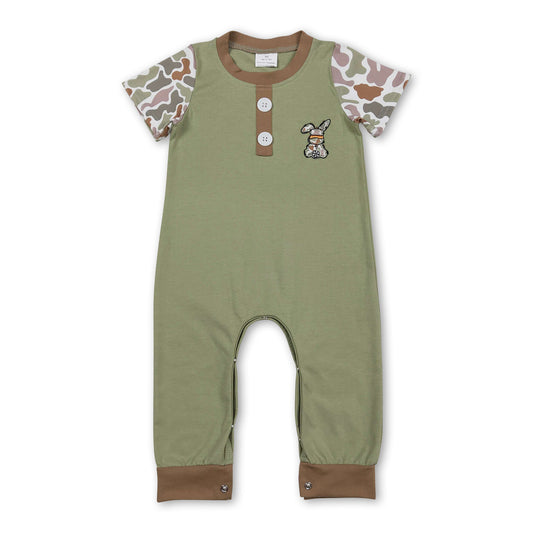 Short sleeves camo rabbit baby boy Easter romper