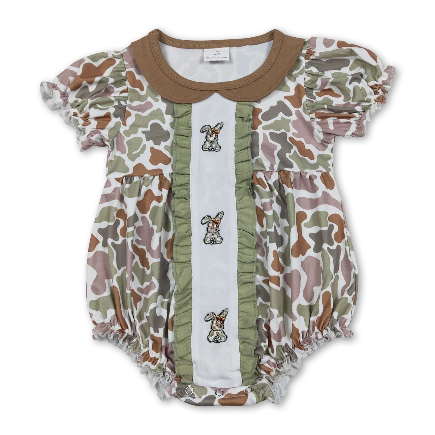 Short sleeves camo rabbit embroidery girl Easter romper
