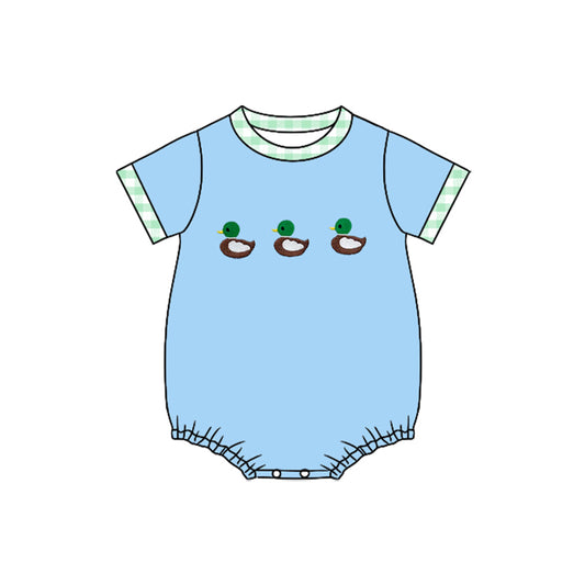 blue duck embroidery baby girl short  romper
