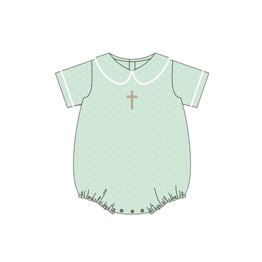 green polka cross embroidery baby girl boy romper