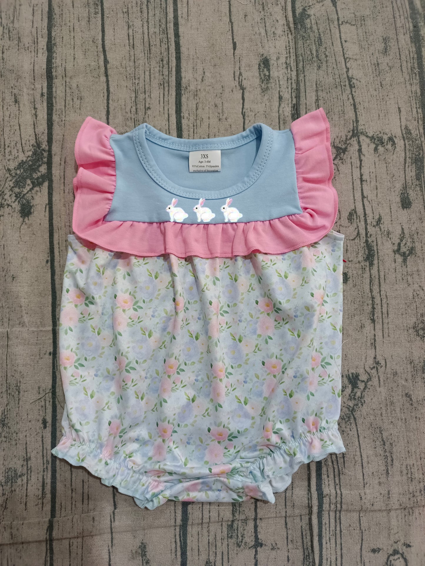 blue flowers easter rabbit baby girl short romper