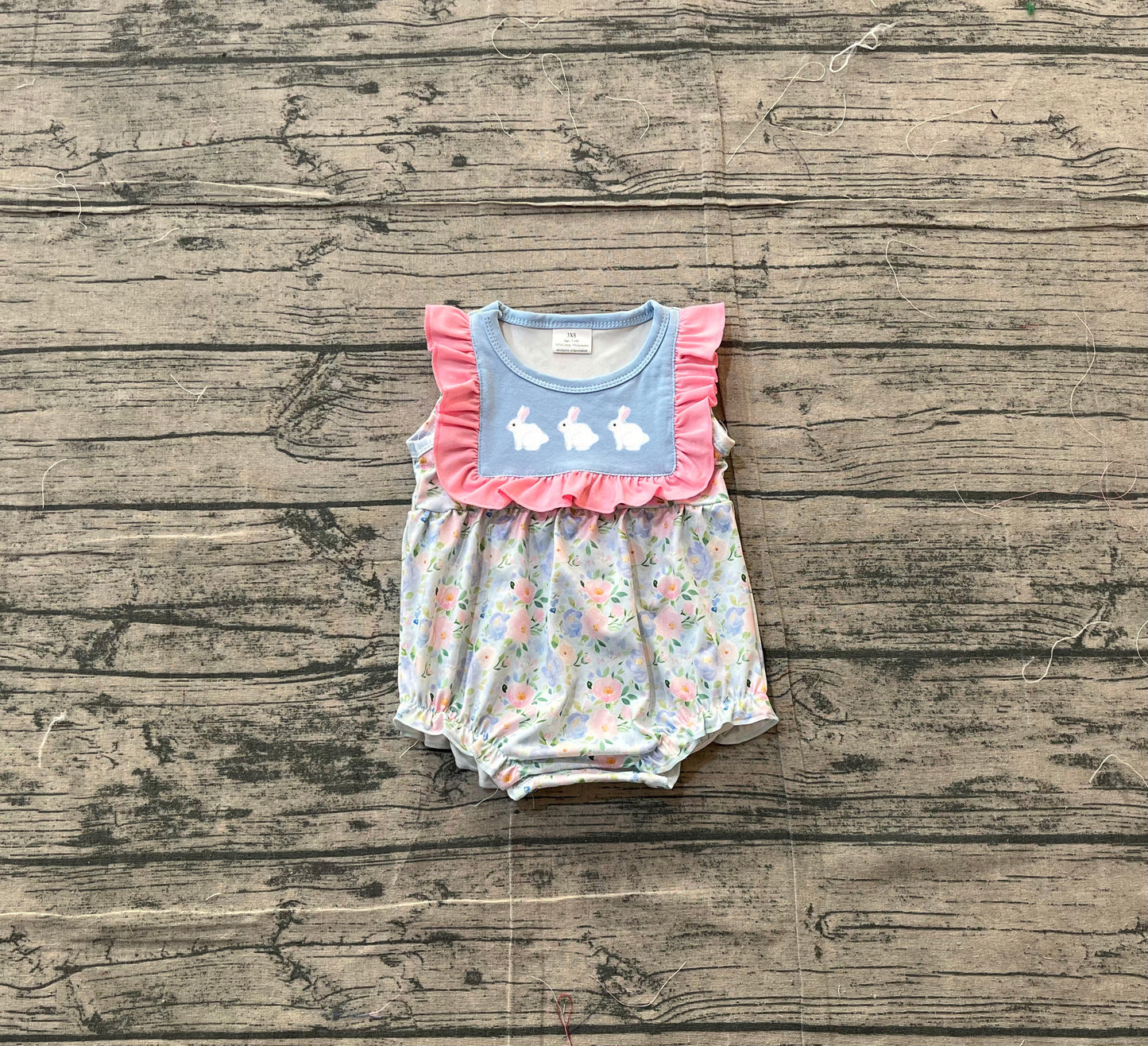 blue flowers easter rabbit baby girl short romper