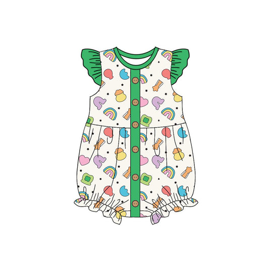green luck girl baby girl short romper