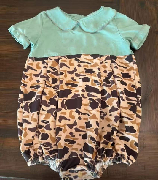 green brown leopard short boy romper