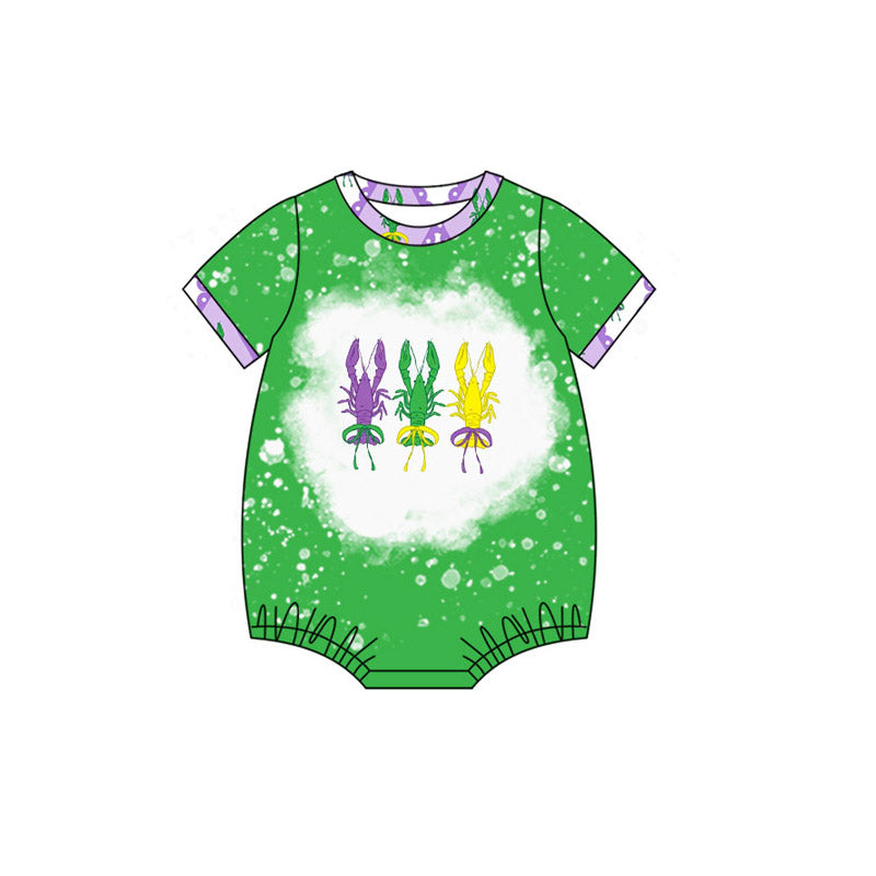 green purple yellow crab print baby girl short sleeve romper