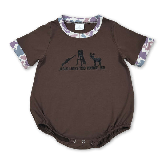 Jesus loves this country boy deer embroidery romper