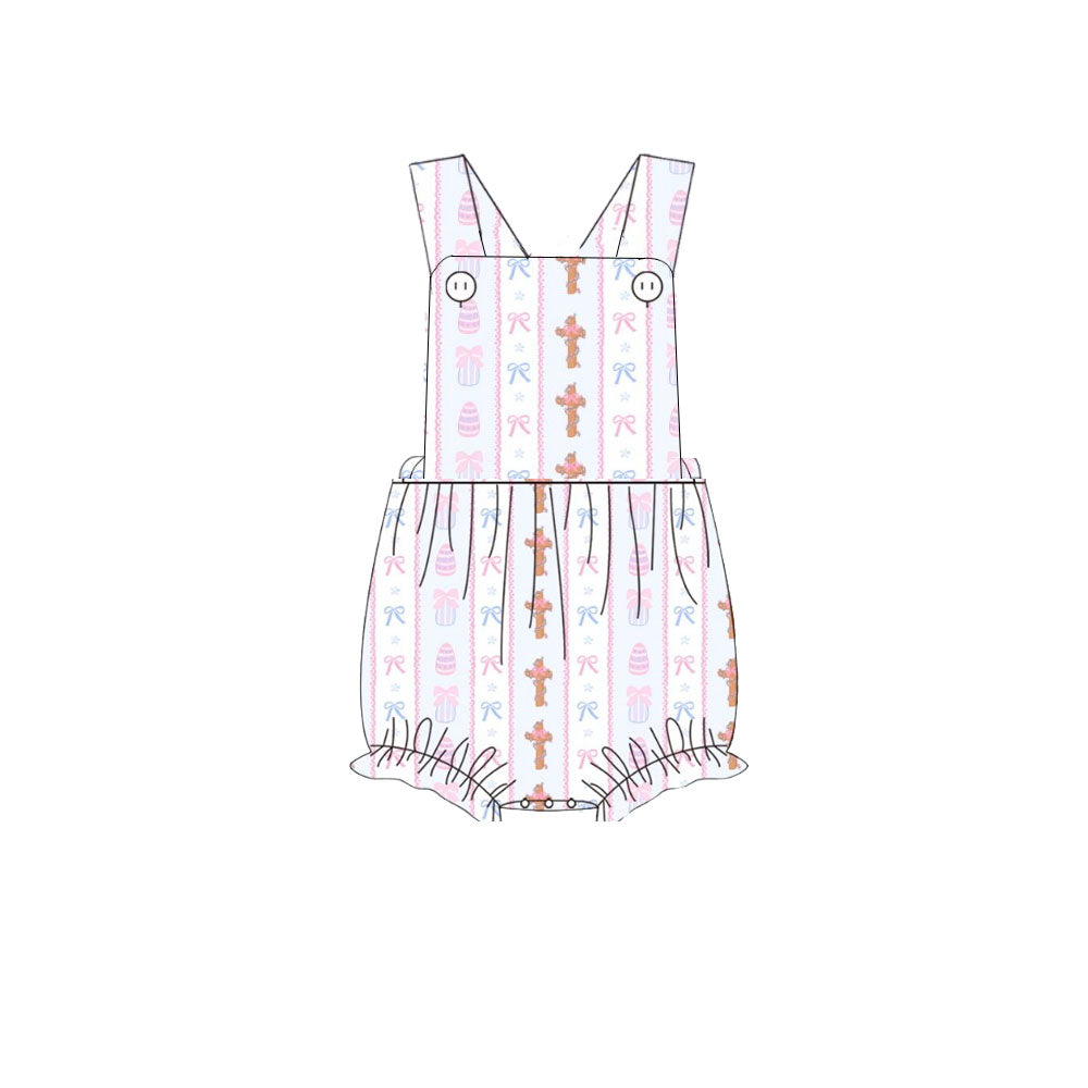 pink bows print baby girl overall romper