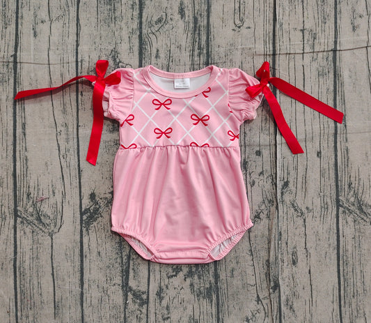 red bows print baby girl pink romper