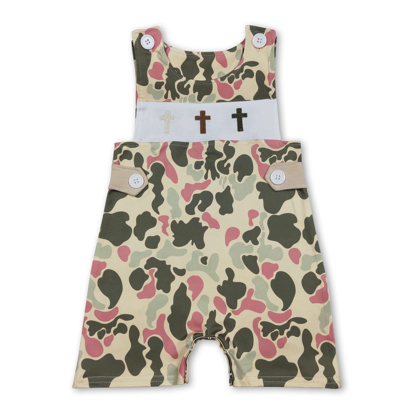 Sleeveless camo cross baby boy Easter romper