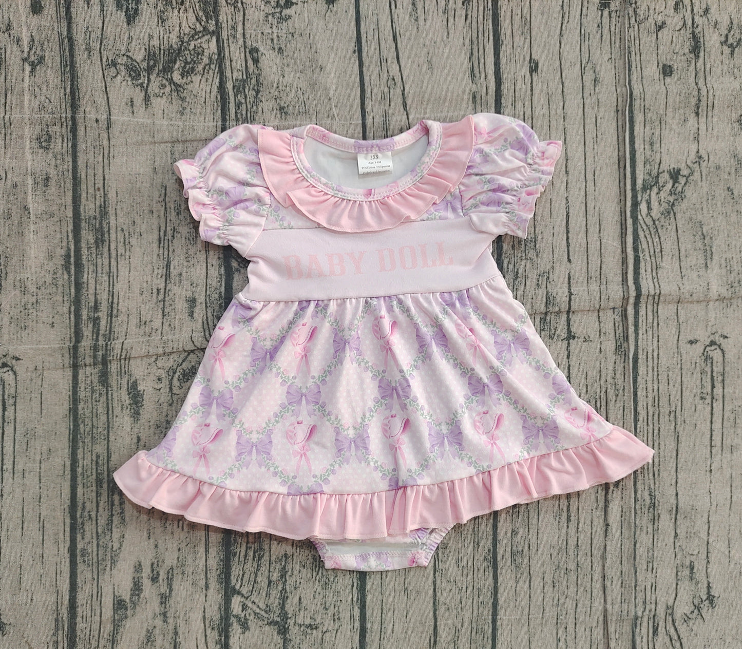 Short sleeves baby doll lavender bow girls romper