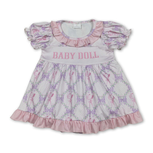 Short sleeves baby doll lavender bow girls romper