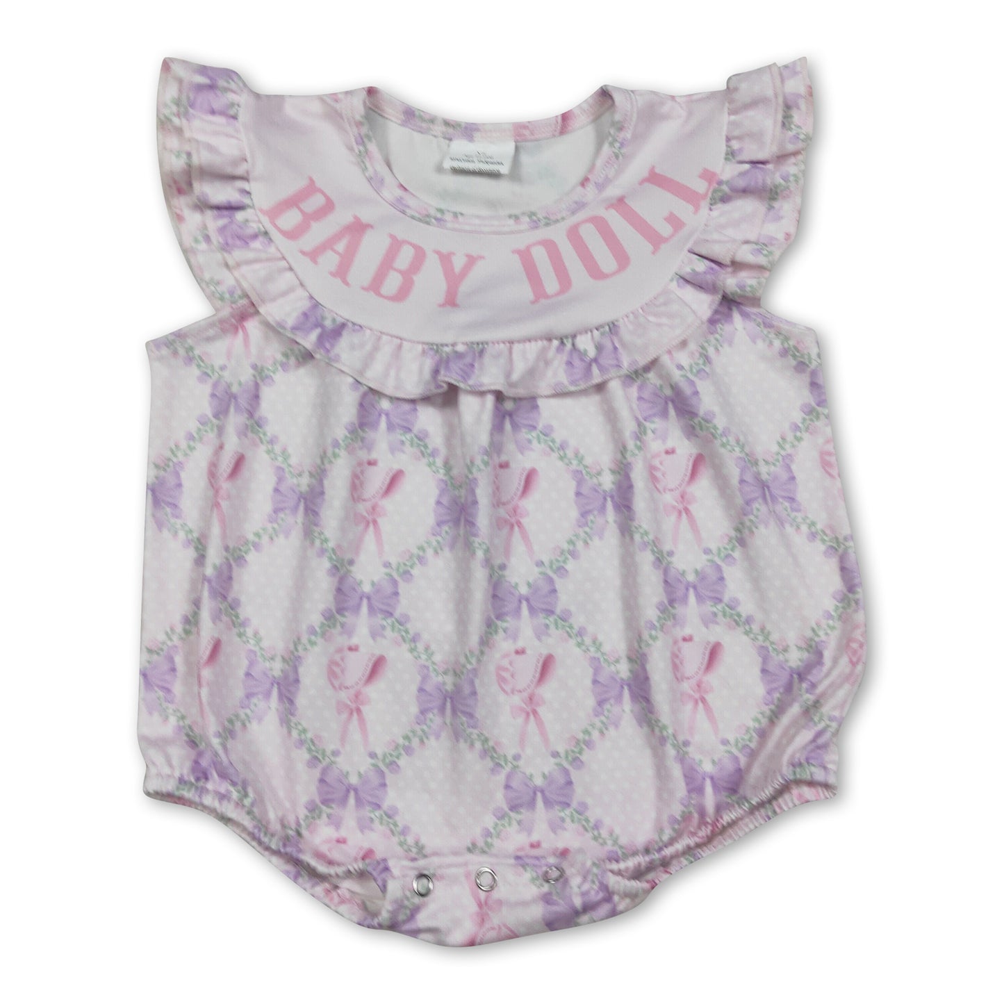 Flutter sleeves baby doll lavender bow girls romper