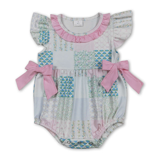 Flutter sleeves pink bow floral baby girls romper
