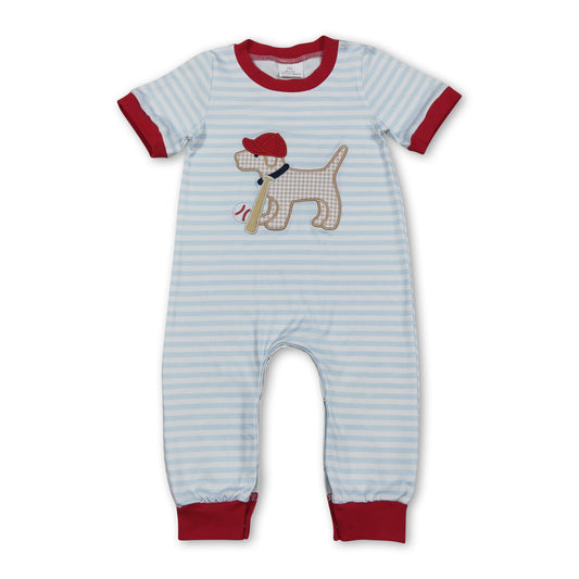 Red short sleeves stripe dog baseball baby boy romper