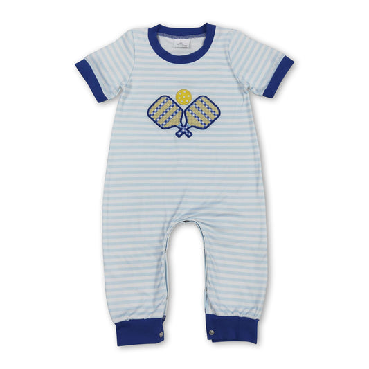Blue short sleeves stripe pickleball baby boy romper