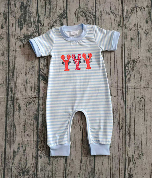 Short sleeves stripe crawfish baby boy romper