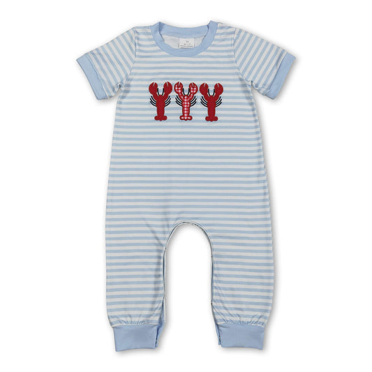 Short sleeves stripe crawfish baby boy romper