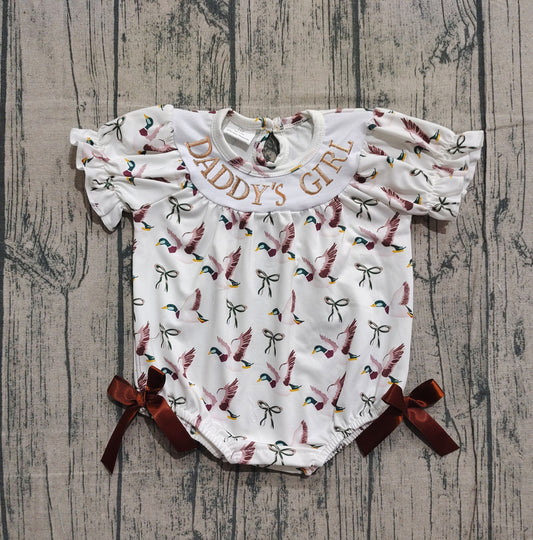 Short sleeves daddy's girl duck bow baby girl romper