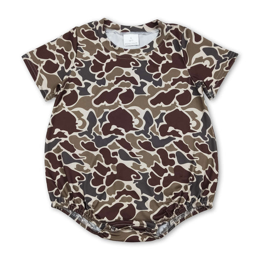 Short sleeves dark brown camo baby boy summer romper