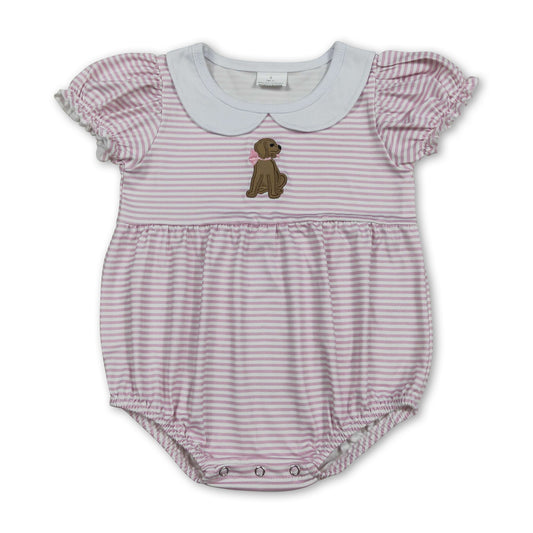 Pink stripe short sleeves dog baby girls romper