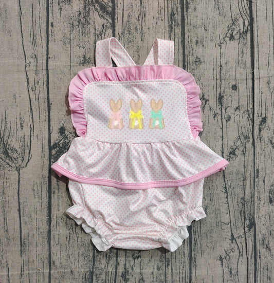 Polka dots bunny bow baby girls Easter romper