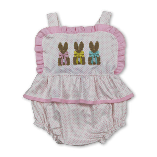 Polka dots bunny bow baby girls embroidery Easter romper