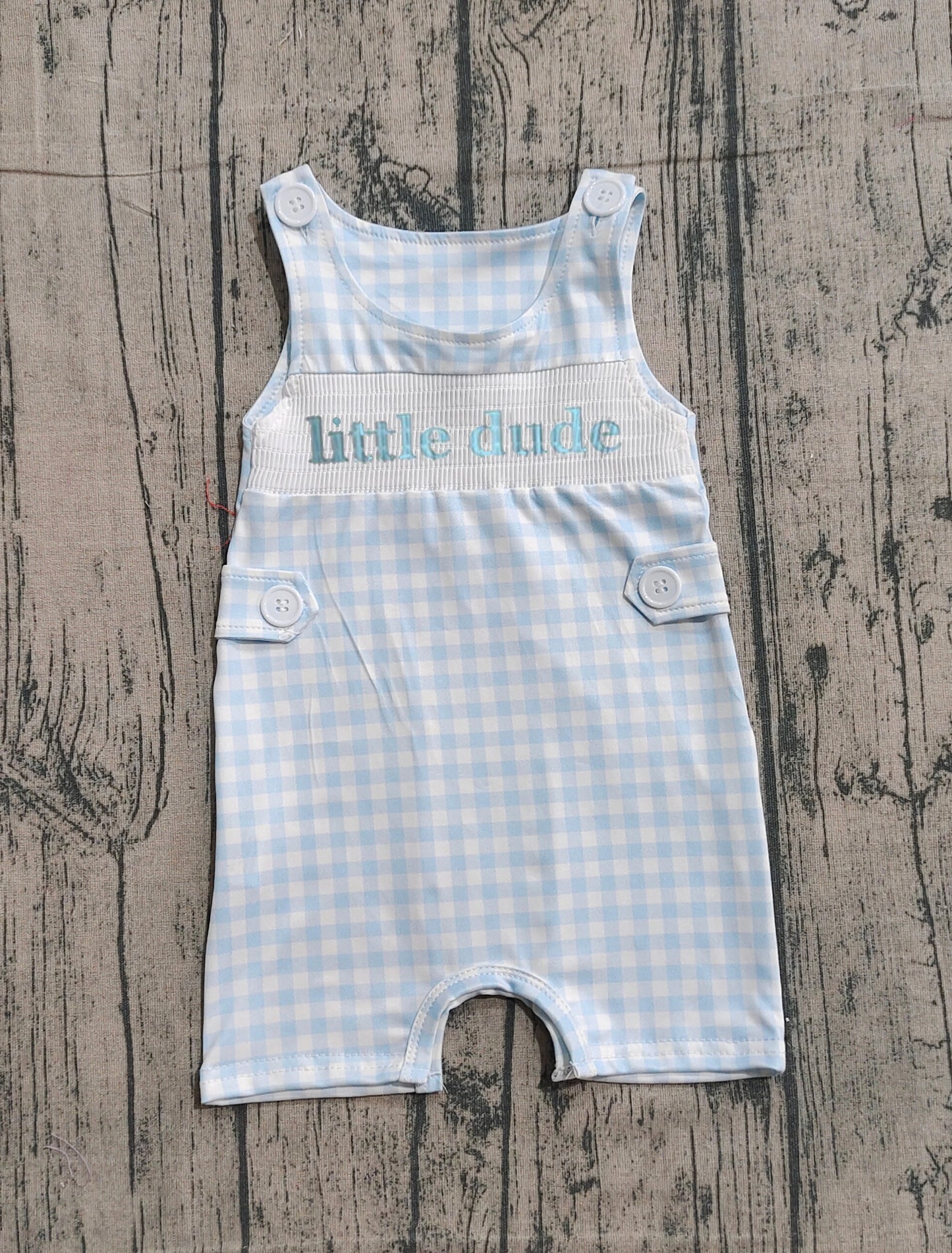 Sleeveless plaid little dude baby boys smocked romper