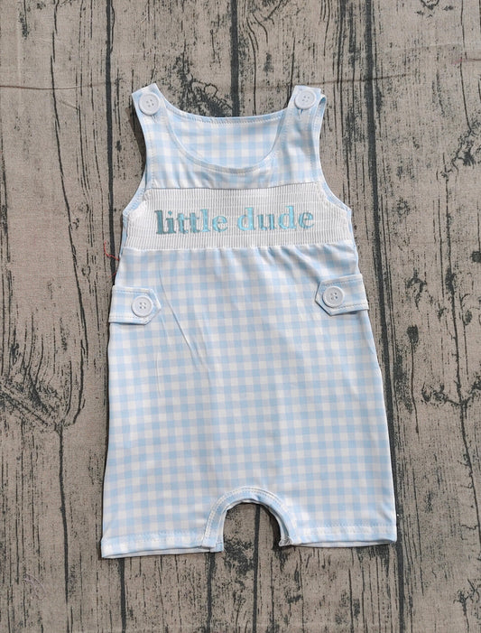 Sleeveless plaid little dude baby boys smocked romper