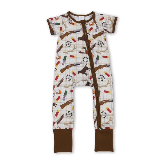Short sleeves duck call dog baby boy zipper romper