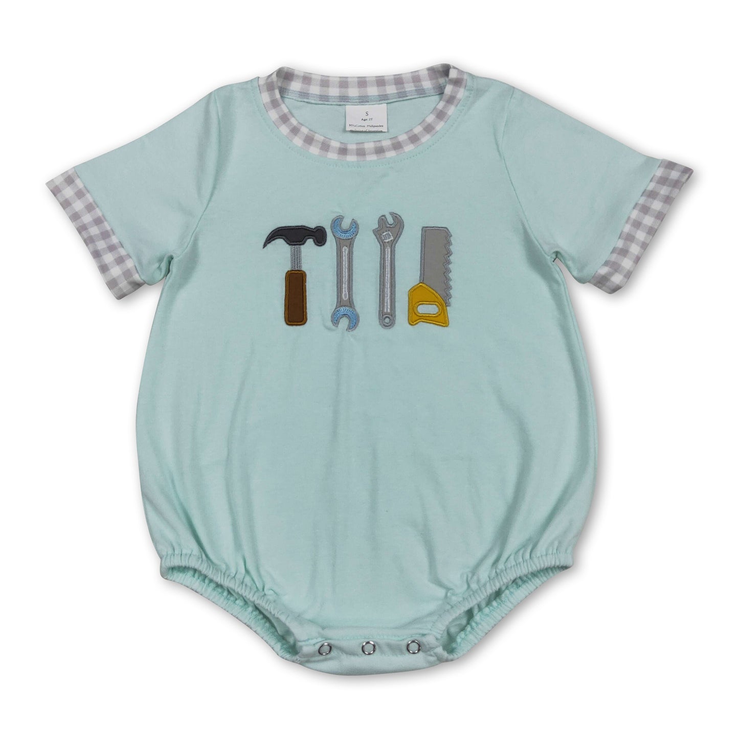 Plaid short sleeves tools baby boy romper