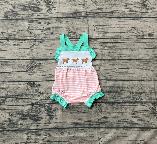 Ruffle straps dog stripe baby girls summer romper
