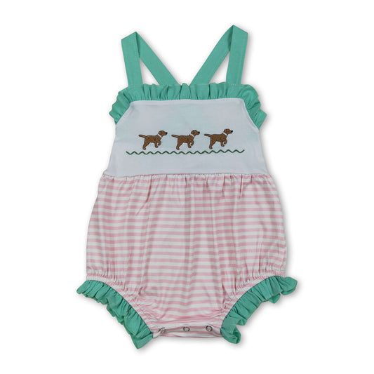 Ruffle straps dog stripe baby girls summer romper