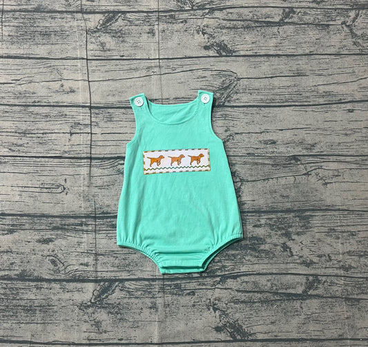 Sleeveless cotton dog embroidery baby boy romper