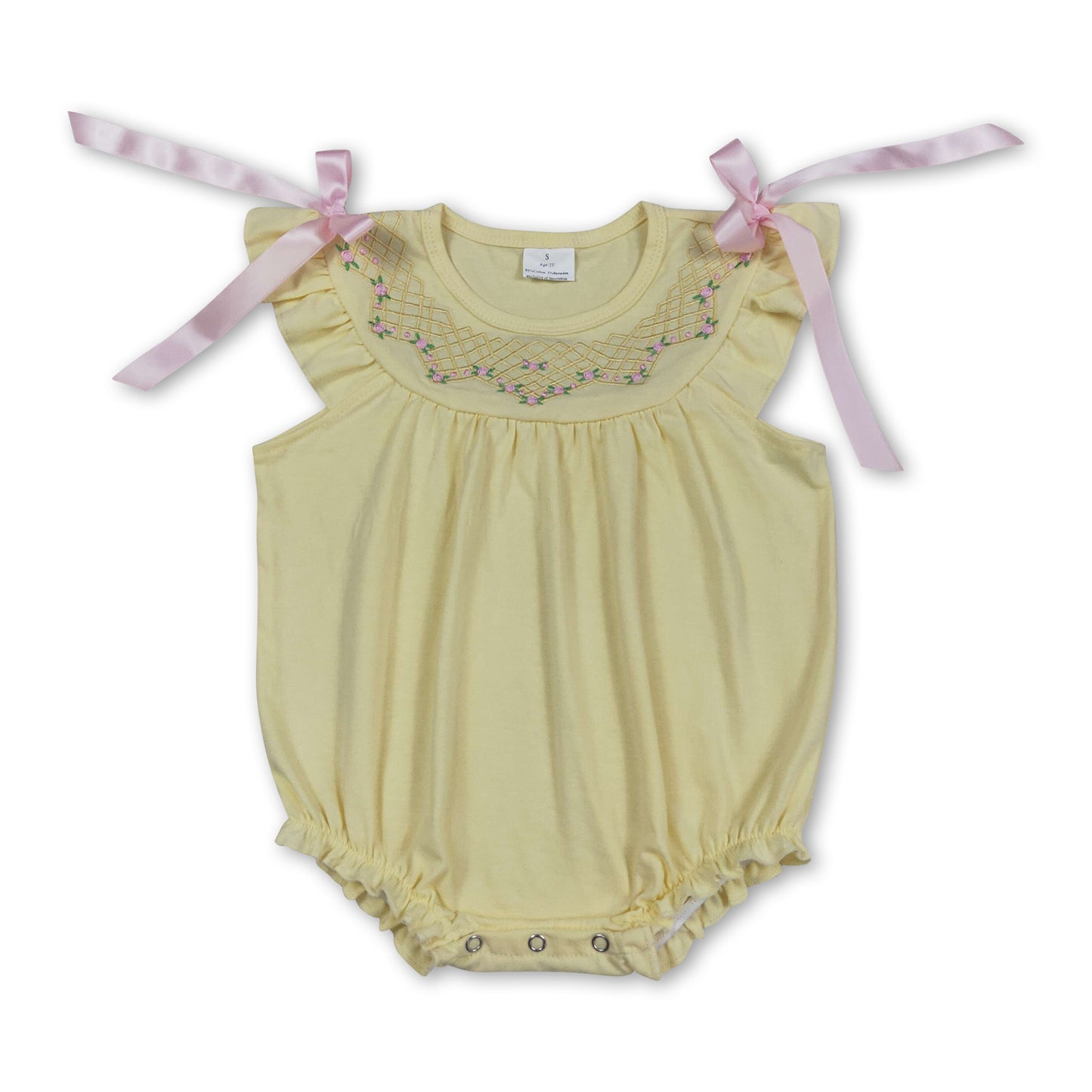 Flutter sleeves yellow floral embroidery baby girls romper
