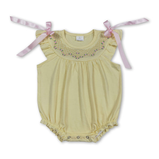Flutter sleeves yellow floral embroidery baby girls romper