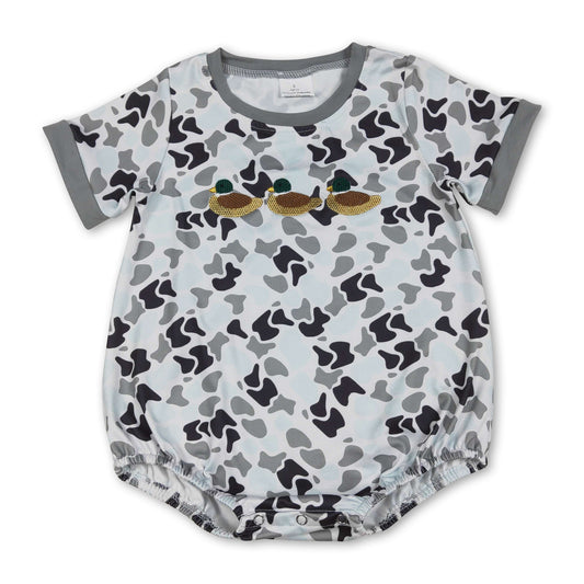 Grey short sleeves camo duck baby boy romper