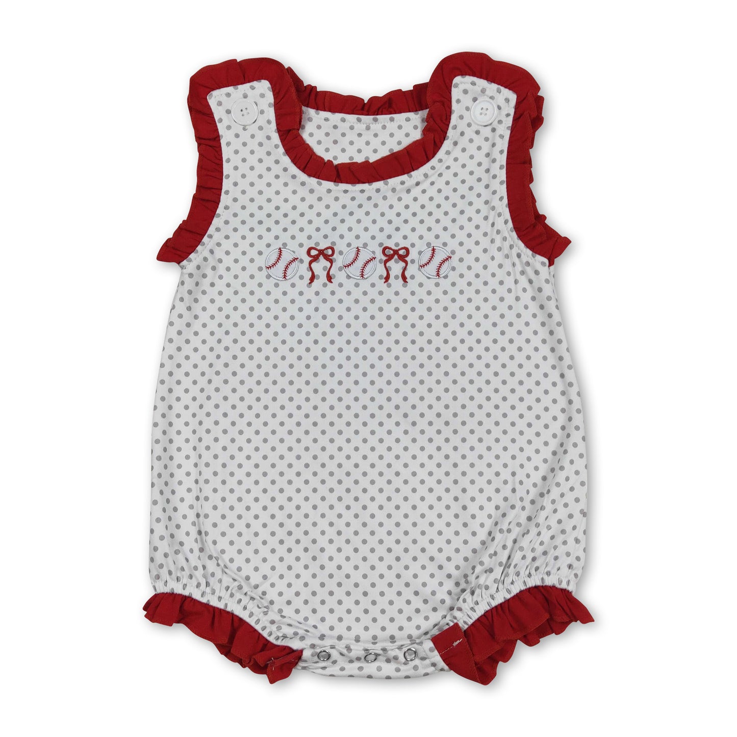 Polka dots baseball bow embroidery baby girl romper