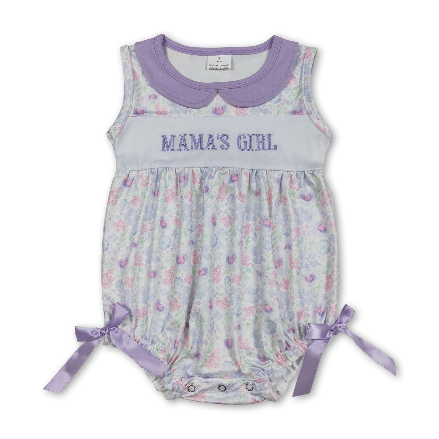 Lavender sleeveless floral mama's girl baby romper