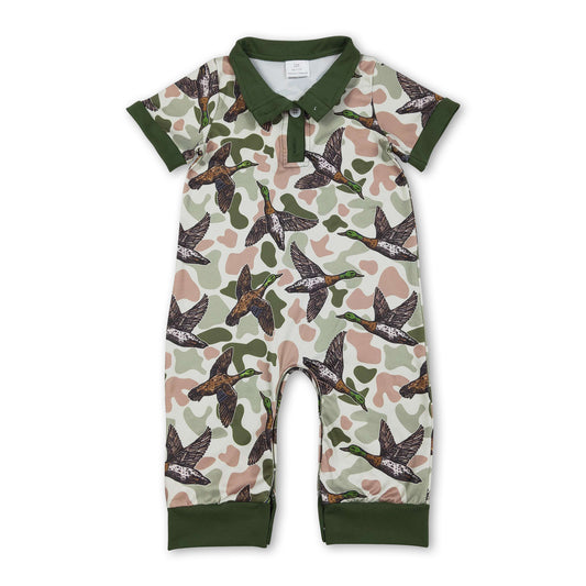 Short sleeves green camo duck baby boy polo romper