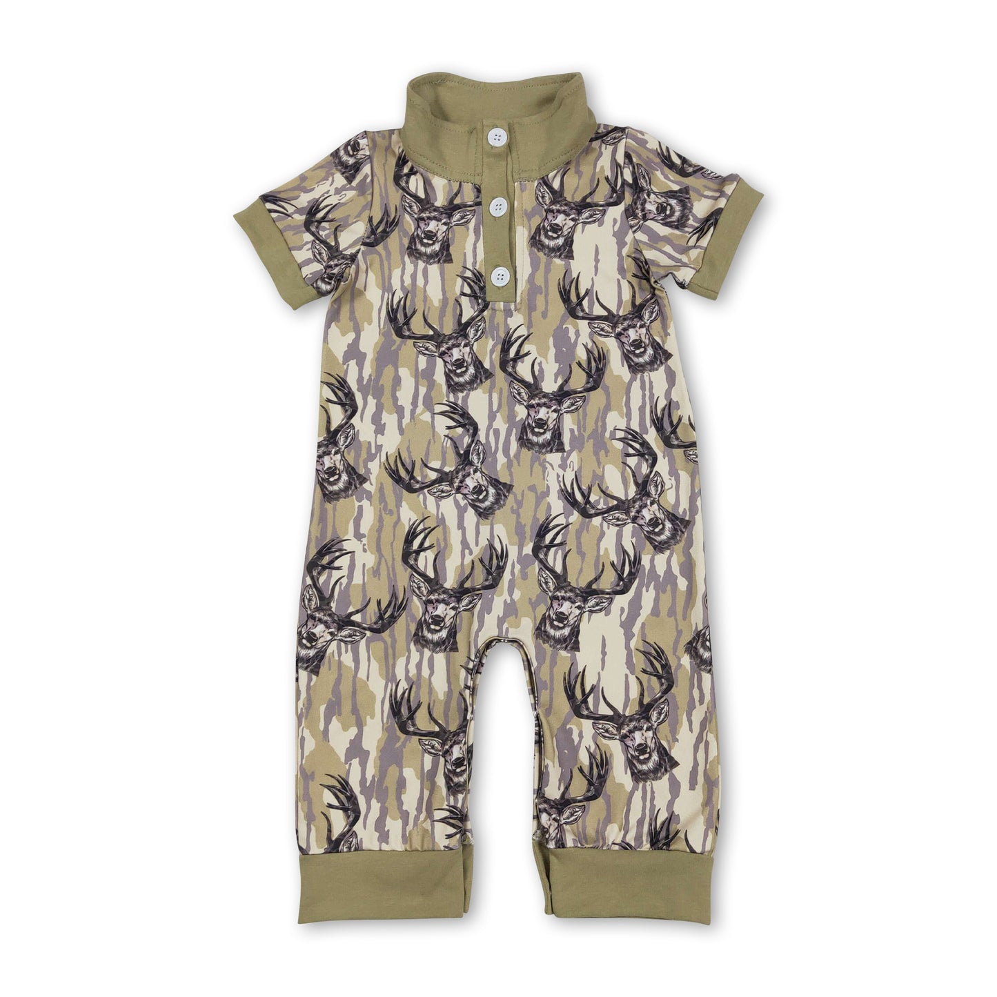 Short sleeves deer camo baby boy hunting romper